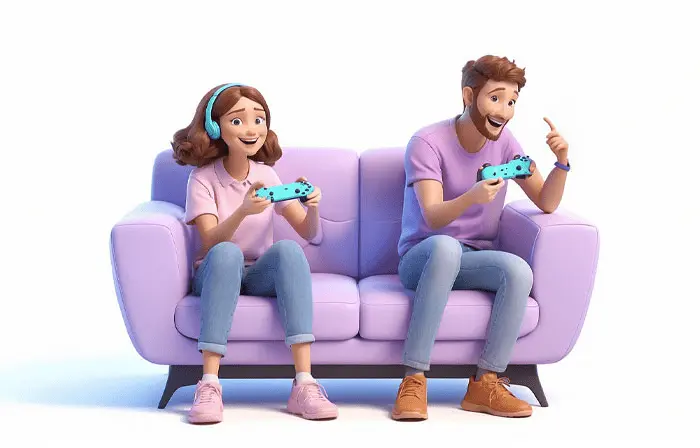 High Quality 3D Character Design Artwork Illustration of Kids Playing Video Games at Home image